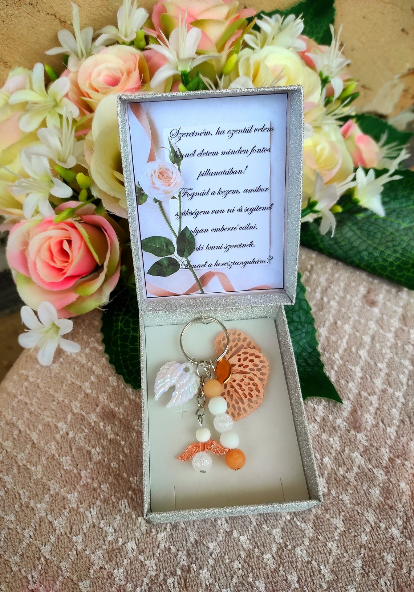 Rose gold keresztanya felkérő kulcstartó